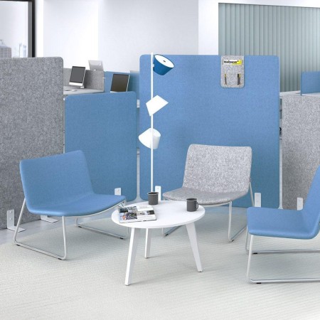 Écrans acoustiques pour bureaux en open space avec tissu gris clair – modèle FREE STANDING