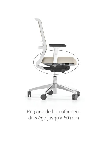 Chaise avec réglage de la profondeur de l'assise jusqu'à 60 mm