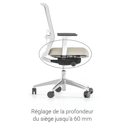 Chaise avec réglage de la profondeur de l'assise jusqu'à 60 mm