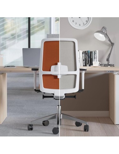 Chaise de bureau SURF avec dossier ergonomique en maille et assise orange ou blanche