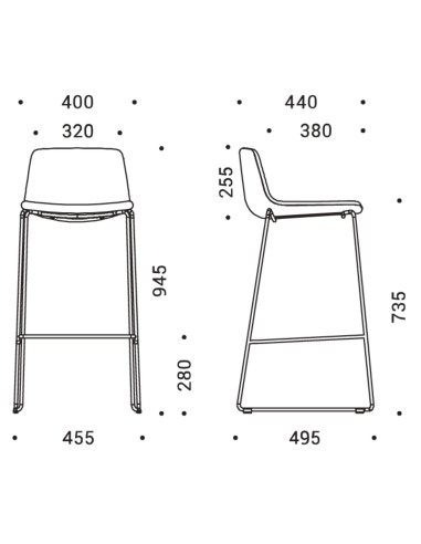 Dimensions tabouret TWIST&SIT 740 mm – assise ergonomique et repose-pieds intégré.