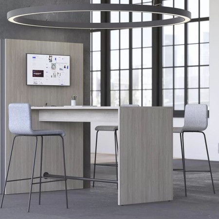 Tabouret haut Moon bleu avec assise rembourrée et repose-pieds en métal noir 2