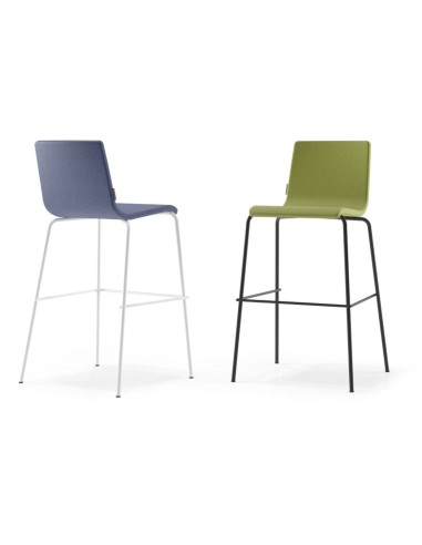 Tabourets de bar Moon 755 mm en coloris bleu et vert, piétement métal noir