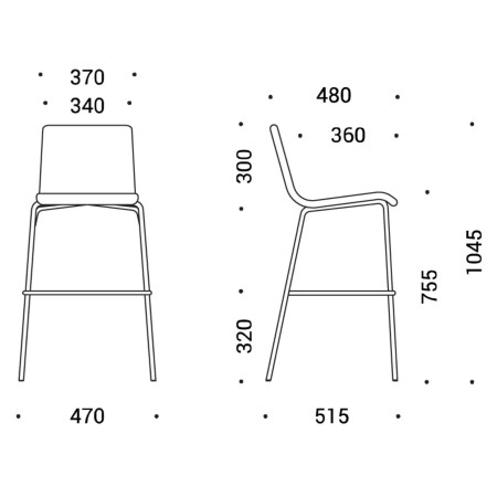 Dimensions techniques du tabouret de bar Moon