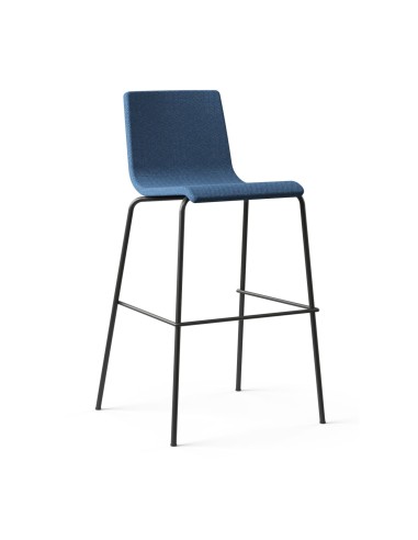 Tabouret haut Moon bleu avec assise rembourrée et repose-pieds en métal noir