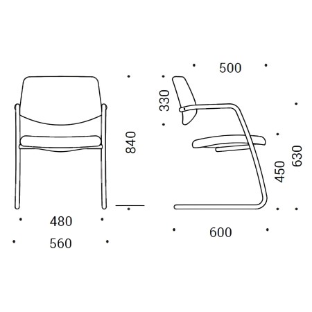 Dimensions chaise GAMA 4 pieds