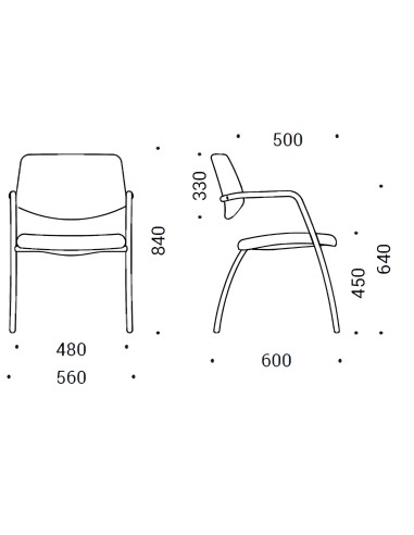 Dimensions chaise GAMA 4 pieds