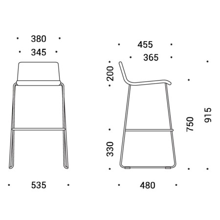 Dimensions du tabouret Moon Wood avec dossier bois – Moon Wood