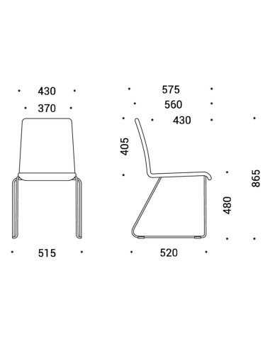 Dimensions de la chaise visiteur Moon Wood avec piètement traîneau – Moon Wood