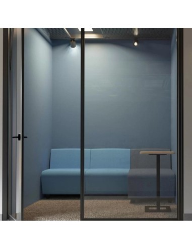 Canapé modulaire dans cabine acoustique bleue