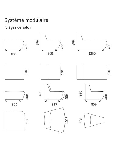 Dimensions des modules lounge SOFT ROCK