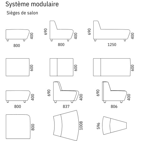 Dimensions des modules lounge SOFT ROCK