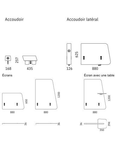 Dimensions des modules pour le canapé d'accueil SOFT ROCK