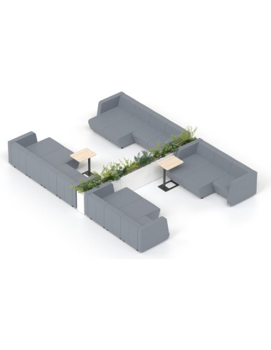 Espace de réunion en rectangle avec canapés gris