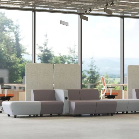 Système modulaire canapé d'accueil pour espaces professionnels tons chauds