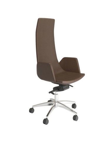 Fauteuil de direction tissu marron North Cape vu de profil avec dossier haut et piètement chromé