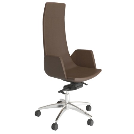 Fauteuil de direction tissu marron North Cape vu de profil avec dossier haut et piètement chromé