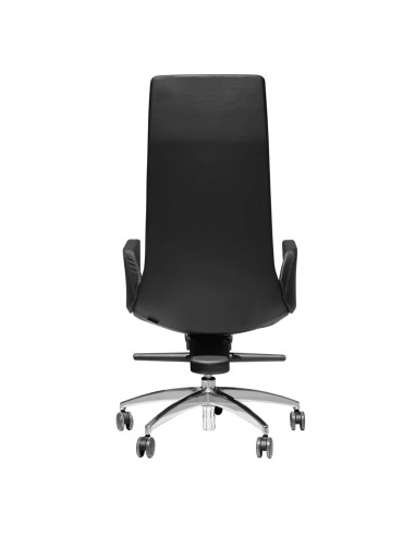 fauteuil de direction cuir noir vu de dos avec dossier haut et piètement à roulettes