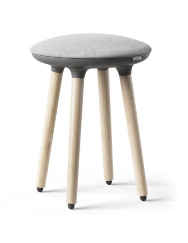 Tabouret bas Cannie avec assise tissu gris et pieds bois naturel – Cannie