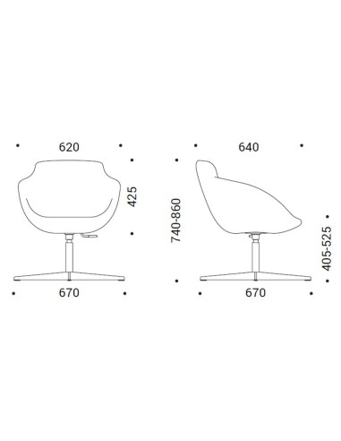 Dimensions du fauteuil lounge Tula avec base étoile – Tula