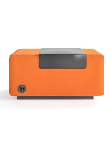 Pouf table metal orange avec table et prise électrique intégrées