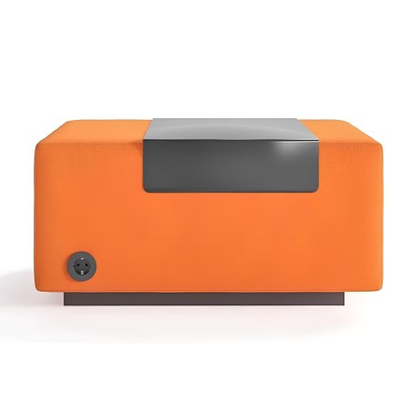 Pouf table metal orange avec table et prise électrique intégrées