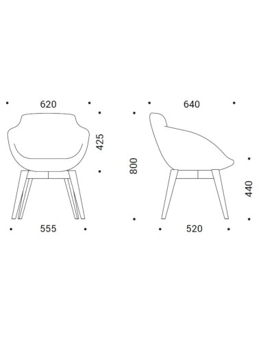 Dimensions de la chaise Tula avec assise rembourrée et base bois – Tula