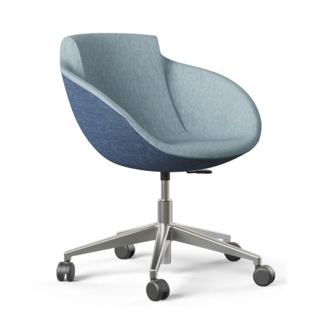 Chaise Tula avec assise tissu gris bleu et base 5 branches à roulettes – Tula