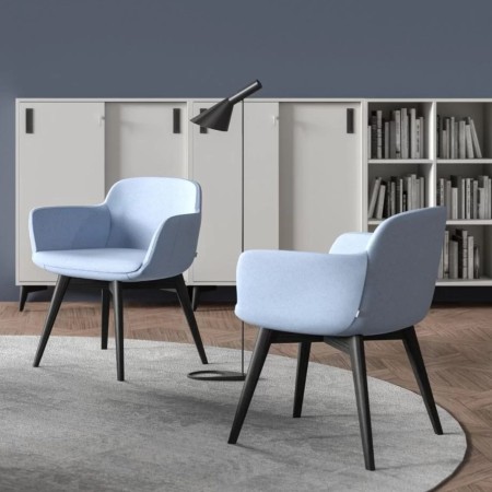 Chaises Danae bleues dans un intérieur cosy style bibliothèque – Danae