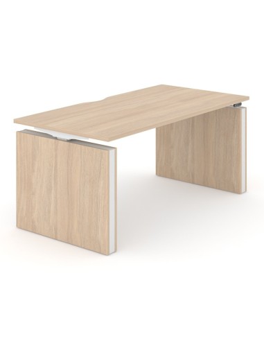Bureau bois clair avec découpe ergonomique et pieds panneaux pleins