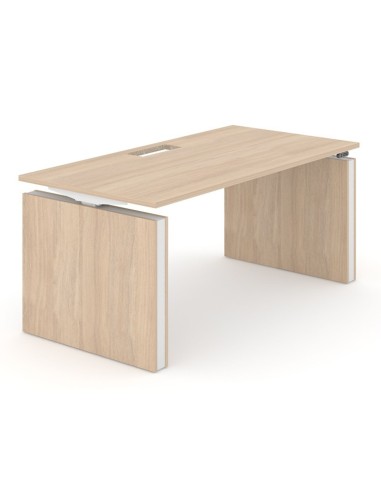 Bureau bois clair avec top access et pieds panneaux, réglable en hauteur