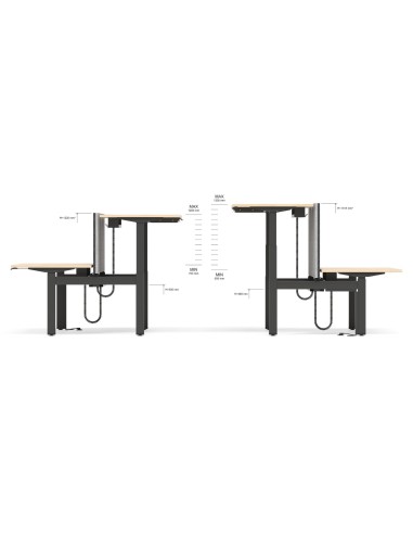 Bureaux assis-debout réglables en hauteur avec système électrique et passe-câbles intégrés