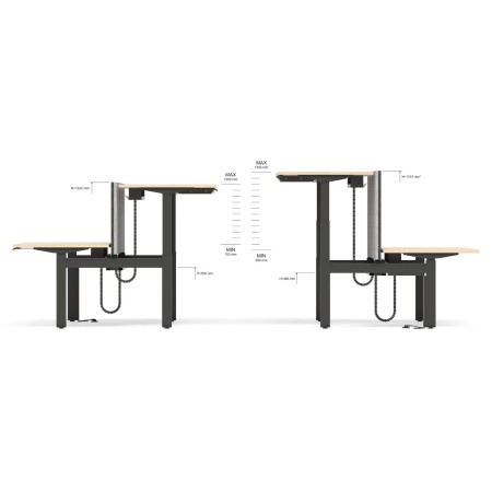Bureaux assis-debout réglables en hauteur avec système électrique et passe-câbles intégrés