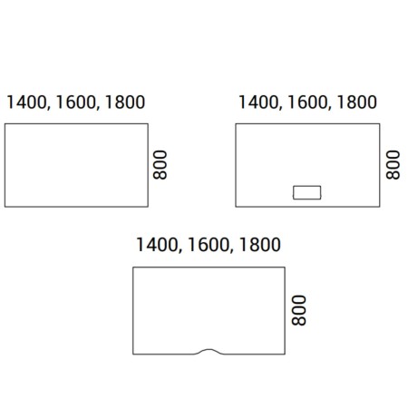 Schéma des dimensions disponibles du bureau MOTION avec pieds panneaux