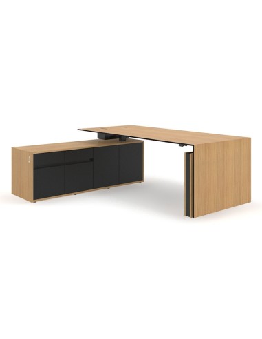Bureau assis debout en placage avec caisson de rangement