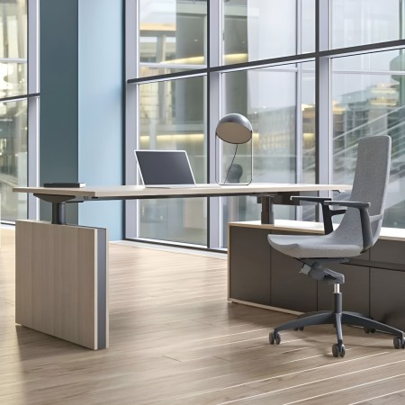 Bureau assis debout en mélamine avec caisson de rangement 2