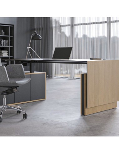 Bureau de direction design en bois et métal avec chaise ergonomique dossier haut gris
