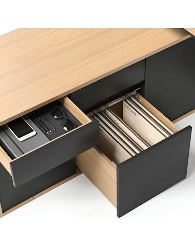 Finitions et tiroirs intégrés pour bureau réglable en hauteur avec caisson