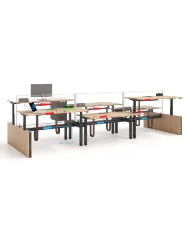Espace collaboratif aménagé avec plusieurs postes Motion Bench gestion des câbles – Motion Bench