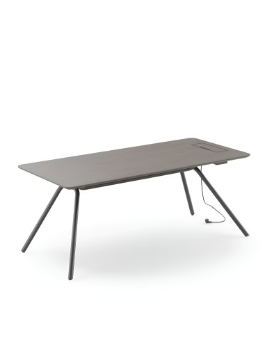 Table ARQUS en placage bois avec passe-câbles intégré – design direction moderne et structure