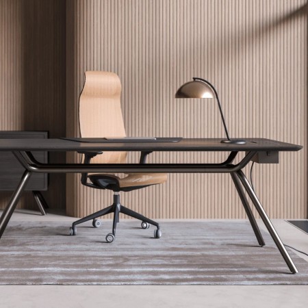 Table ARQUS en placage bois avec passe-câbles intégré – design direction moderne et structure 2