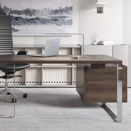 Bureau de direction design PLANA en placage bois avec caisson fixe intégré 2
