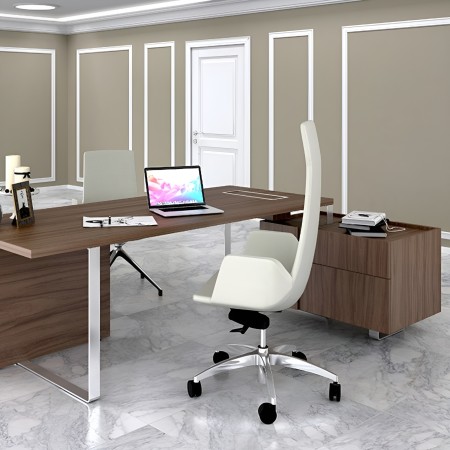 Bureau de direction moderne en bois foncé et métal contemporain PLANA