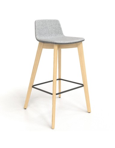 Tabouret haut 64 cm avec assise tissu gris clair et piètement bois naturel – TWIST&SIT