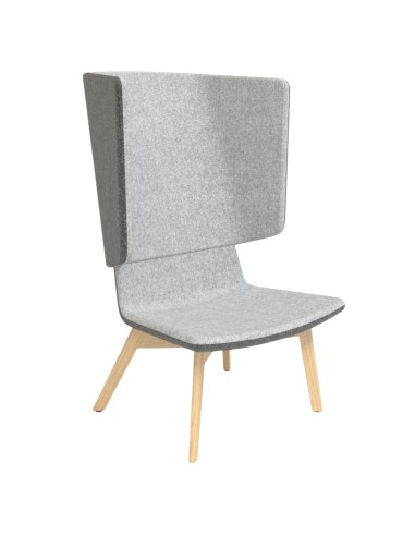 Fauteuil lounge acoustique gris clair avec dossier haut et pieds bois naturel – TWIST&SIT