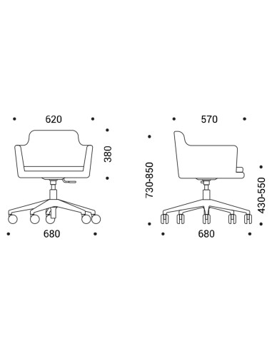 Dimensions chaise de bureau à roulettes réglable avec accoudoirs - Danae
