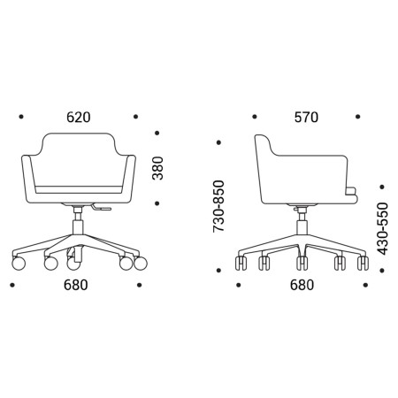 Dimensions chaise de bureau à roulettes réglable avec accoudoirs - Danae