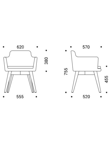 	Dimensions du fauteuil Danae avec accoudoirs et pieds en bois – Danae