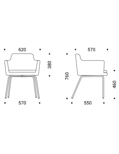 	Dimensions chaise visiteur pivotante réglable avec accoudoirs - Danae