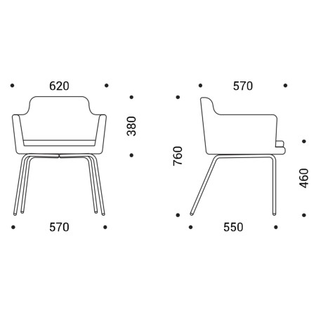 	Dimensions chaise visiteur pivotante réglable avec accoudoirs - Danae